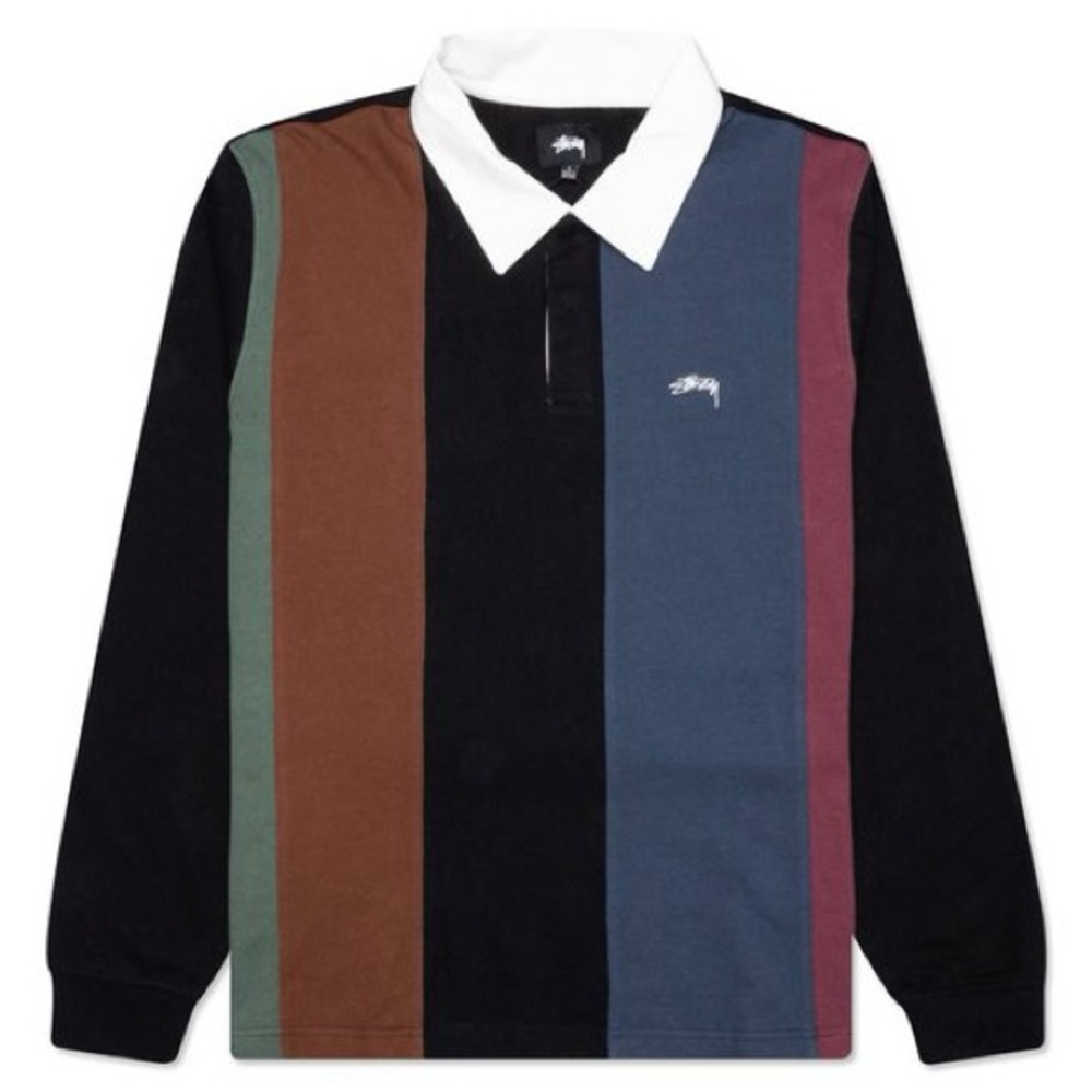 NEW Stussy Vertical Stripe Long Sleeve Rugby 1140228 Black - Size LARGE Shirt
